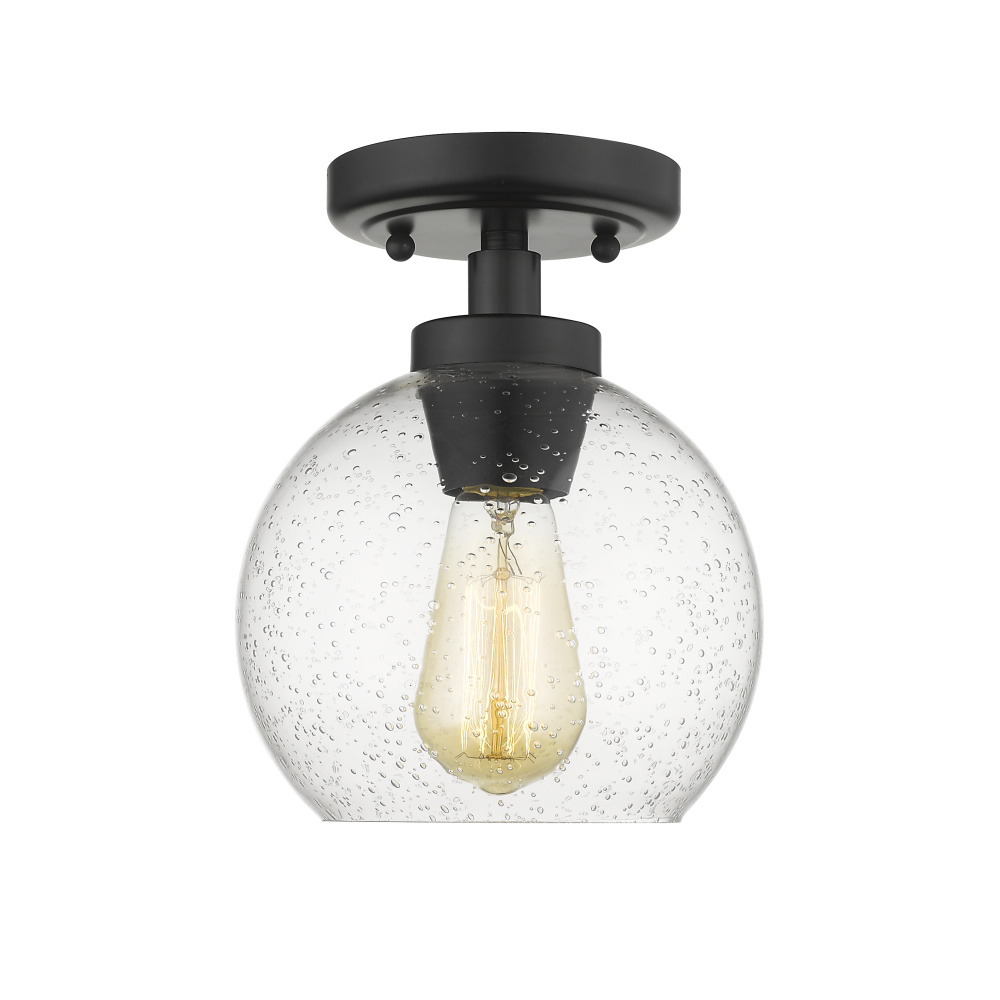 Golden Lighting Galveston 1-light Flush Mount in Matte Black and Seeded Glass